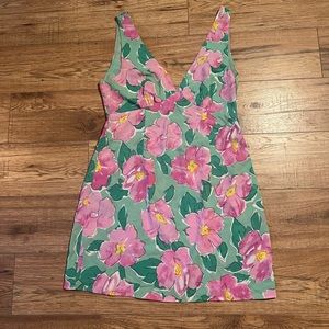 Princess Polly Mini Dress - pink/green floral sleeveless v neck